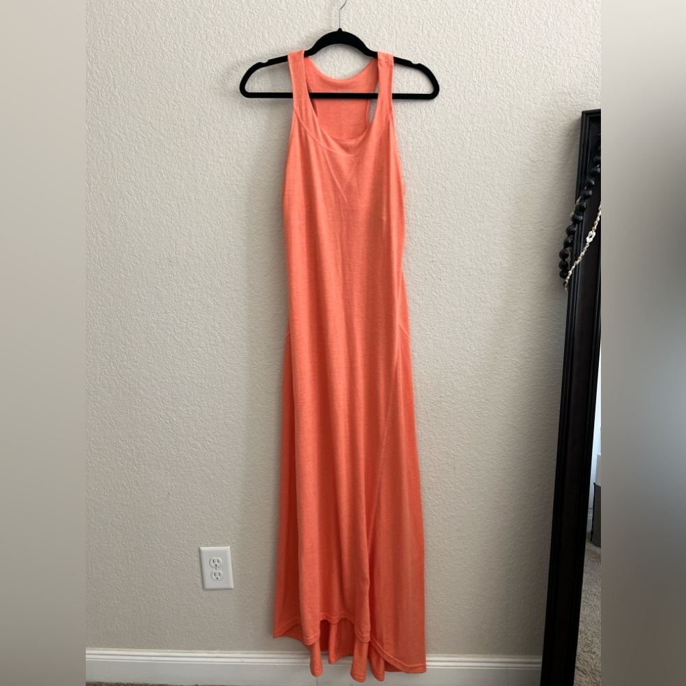 Eddie Bauer Dress Womens Small Coral Maxi Tank Top,Flared Racerback Stretch Knit